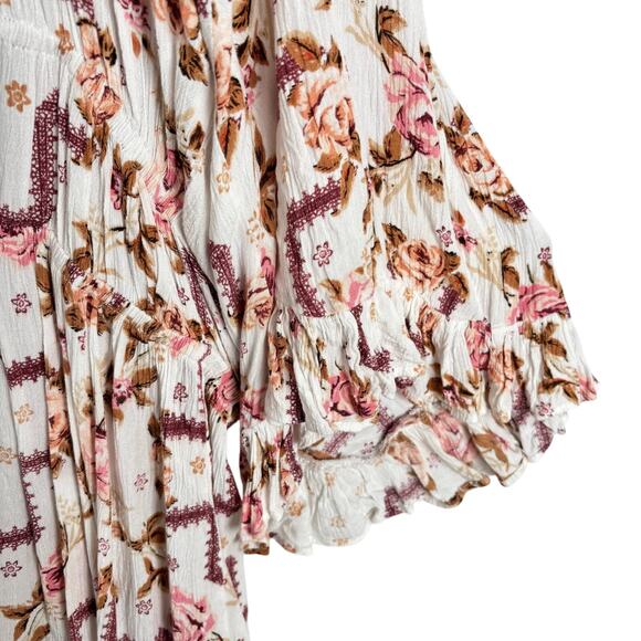 ASOS Boho Floral Open-Back Ruffle Mini Dress 70s Flared Ruffle Sleeves Size 12 - Picture 6 of 9